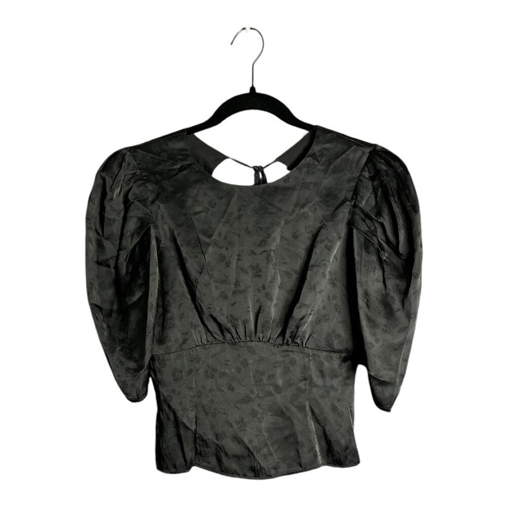 The Andamane Black Puff Sleeve Blouse With Open Back Medium